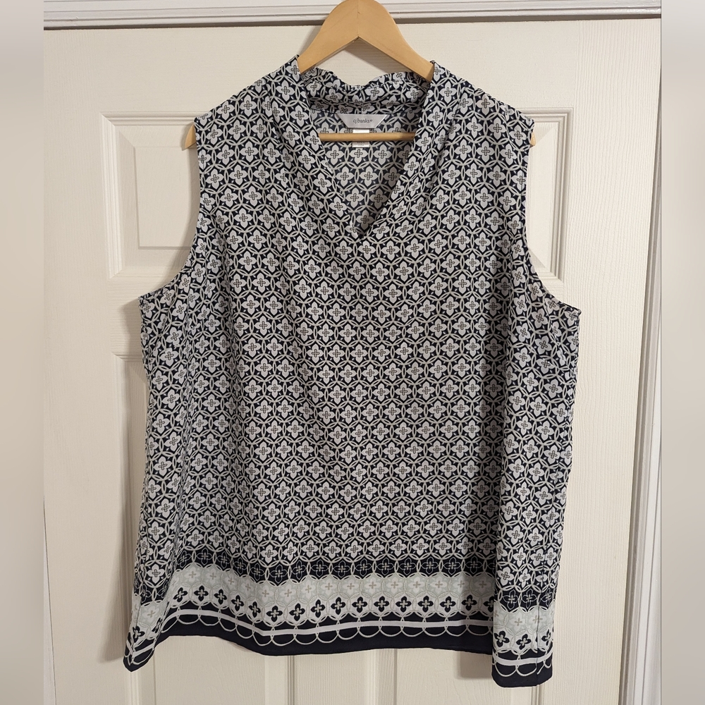 CJ Banks Black and White Patterned Blouse